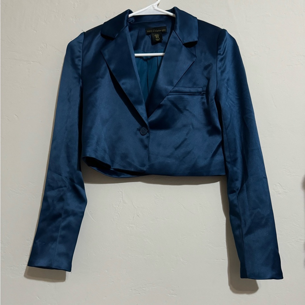 House of Harlow 1960 Blue Satin Cropped Blazer (XS)